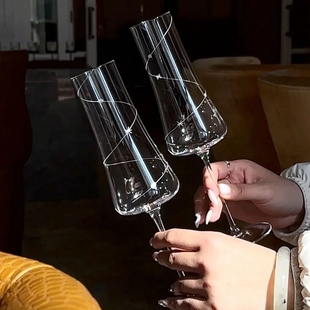 北欧挚爱之光星轨刻花水晶玻璃红酒杯起泡香槟杯轻奢高颜值高脚杯