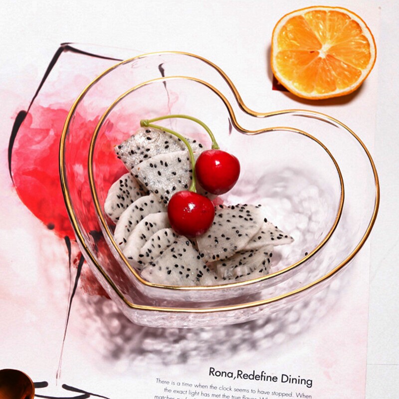Creative love hammer design golden border love cup fruit glass bowl