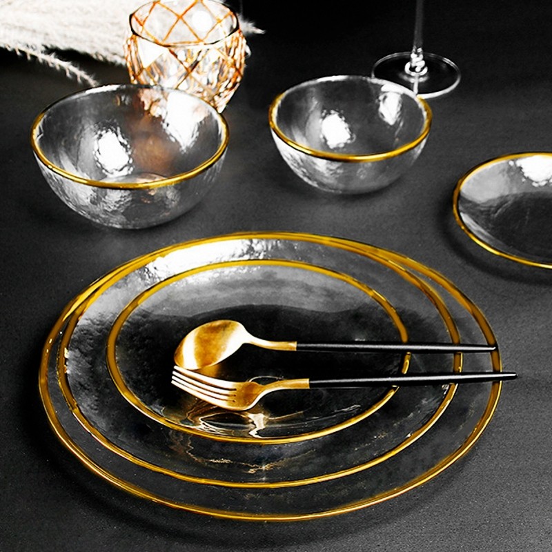 盘子碗ins风金边锤纹早餐牛排图片