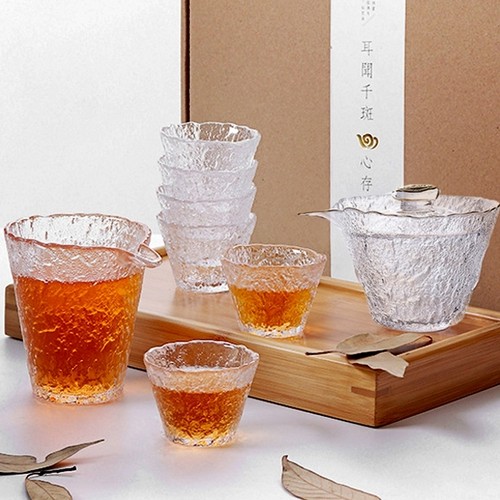 日式锤纹金边冰露盖碗功夫茶具