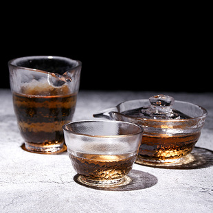 锤纹耐热玻璃品茗杯家用功夫茶具个人小茶杯单个小杯子主人杯 日式