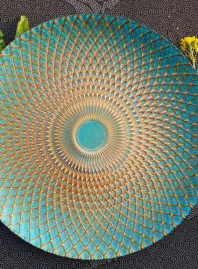 欧式风格大号水晶玻璃水果盘零食盘绿色菠萝盘客厅糖果盘圆形平盘