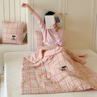 车载抱枕被子两用2026新款韩系小清新全棉蝴蝶结午睡枕头毯子夏被