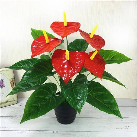 仿真红掌假花绿萝龟背叶红掌假花客厅塑料装饰绿色植物落地假花盆