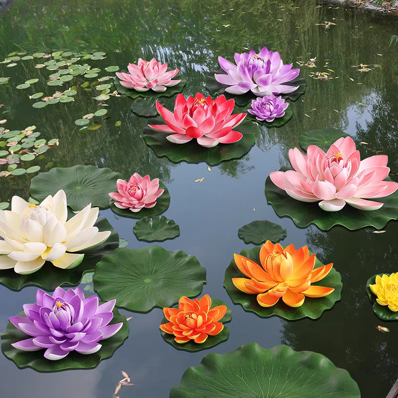仿真荷花荷叶漂浮假睡莲花水池塘造景鱼缸供佛装饰摆件舞蹈道具
