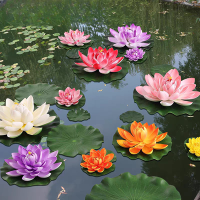 仿真荷花荷叶漂浮假睡莲花水池塘造景鱼缸供佛装饰摆件舞蹈道具