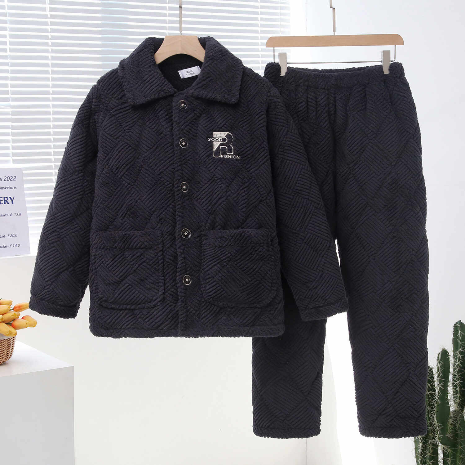 珊瑚绒男装加厚三层夹棉睡衣冬季加绒保暖可外穿家居服大码爸棉袄