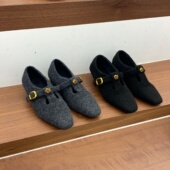 6cm 秋冬加绒玛丽 复古一脚蹬黑色单鞋 灰色深口棉鞋 内增高毛毛鞋