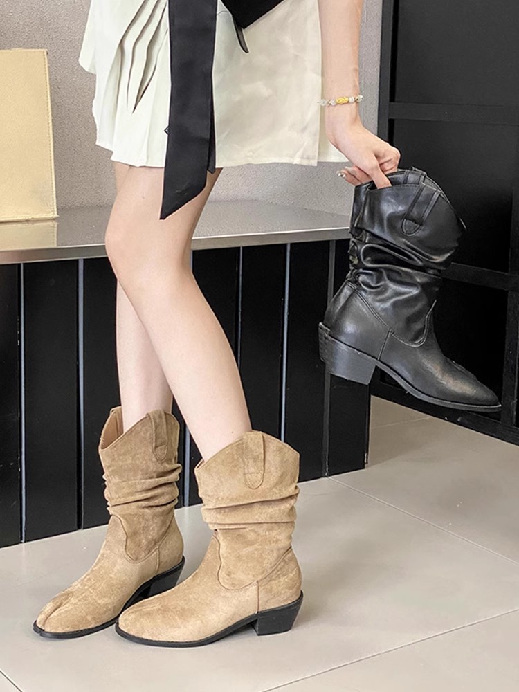 粗跟短靴女2024秋冬新款欧