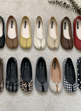 平底鞋女分趾猪蹄鞋奶奶鞋新款春秋一脚蹬懒人马蹄女鞋豆豆鞋单鞋