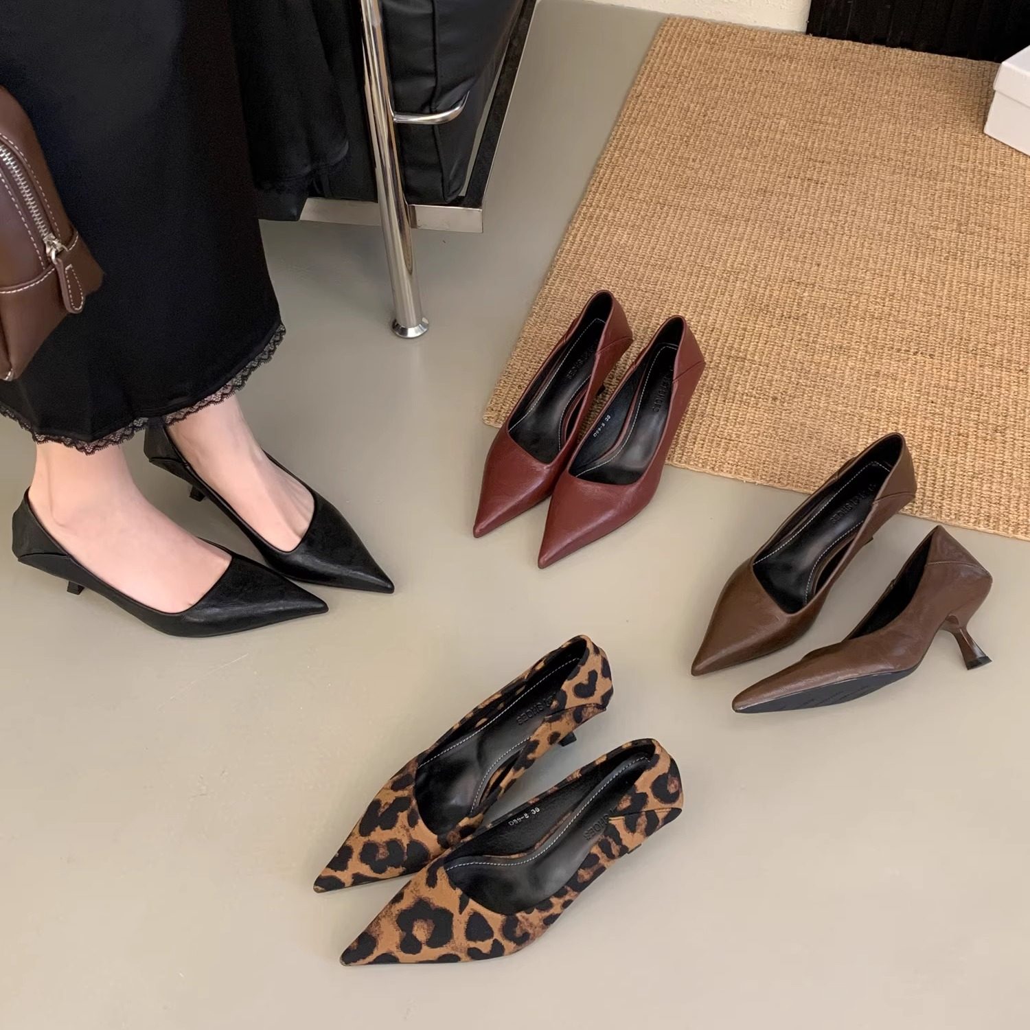 尖头法式豹纹细跟单鞋2025新款性感舒适尖头浅口高跟鞋小码猫跟鞋,女鞋,浅口单鞋,淘宝优惠券,粉丝福利购,淘宝优惠卷