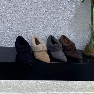 内增高6CM加绒毛毛鞋勃肯棉鞋女鞋子2025秋冬季高跟乐福毛绒单鞋