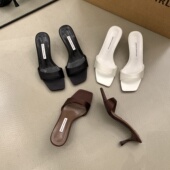 女款 鞋 女鞋 一字拖高跟鞋 黑色细跟凉拖鞋 子凉鞋 新款 高级感法式 夏季