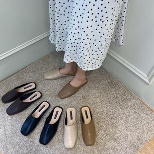 包头低跟懒人方头平底拖鞋 韩国2025春夏季 复古穆勒女鞋 时尚 潮 新款