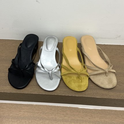 厚底小个子人字拖2025年夏季法式温柔气质仙女绒面夹趾坡跟凉拖鞋