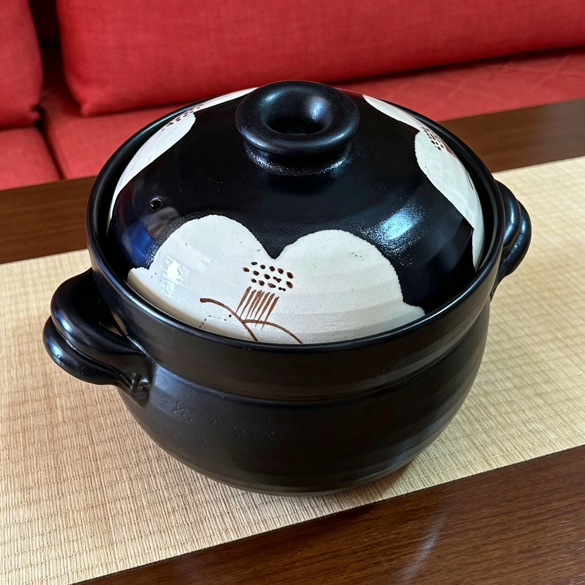 五郎 日本进口 万古烧 墨椿4合2.7升土锅 煮饭煲汤熬粥炖肉煲仔饭