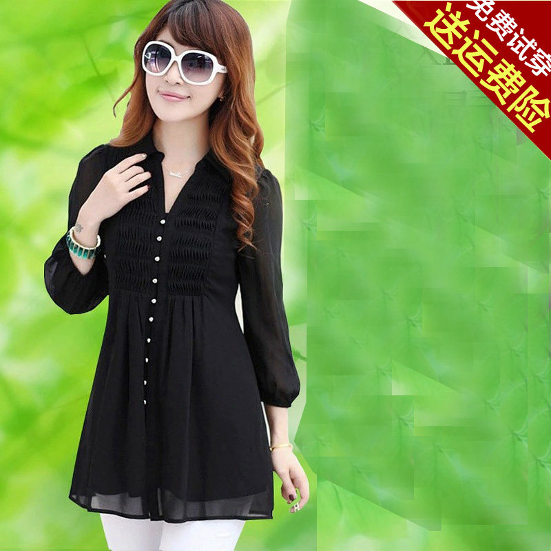 显瘦上衣200斤雪纺衫大码女装修身胖mm春秋2019七分袖中长款衬衫|ruв категории Женская одежда, женской одежды - от Buy2taobao.com для оказания профессиональной услуги покупки агента Taobao