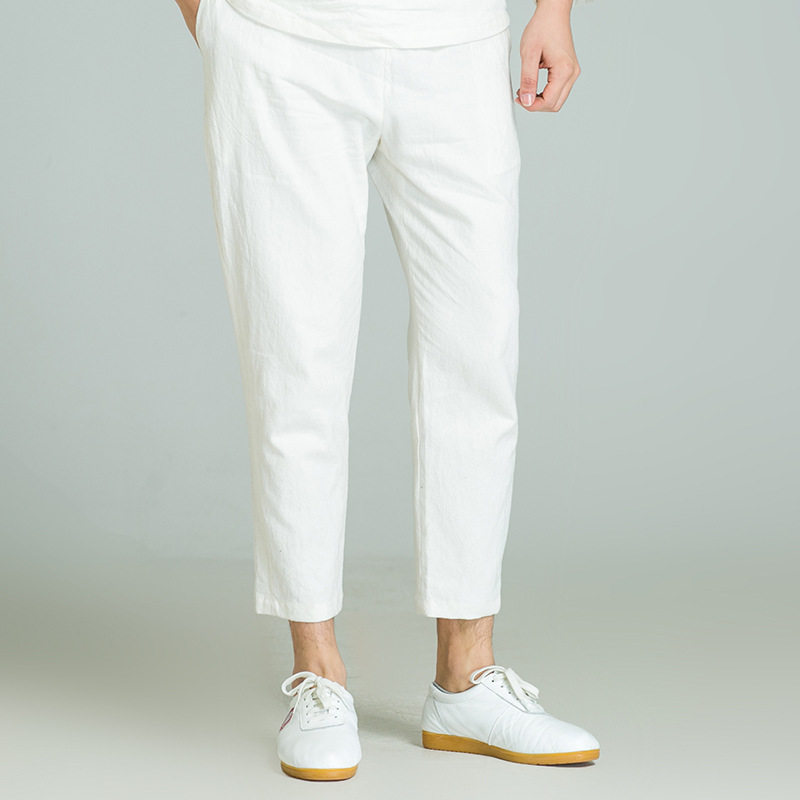 武农武术中国风直筒九分裤晨练服亚麻粗厚邹麻春夏太极服裤子男