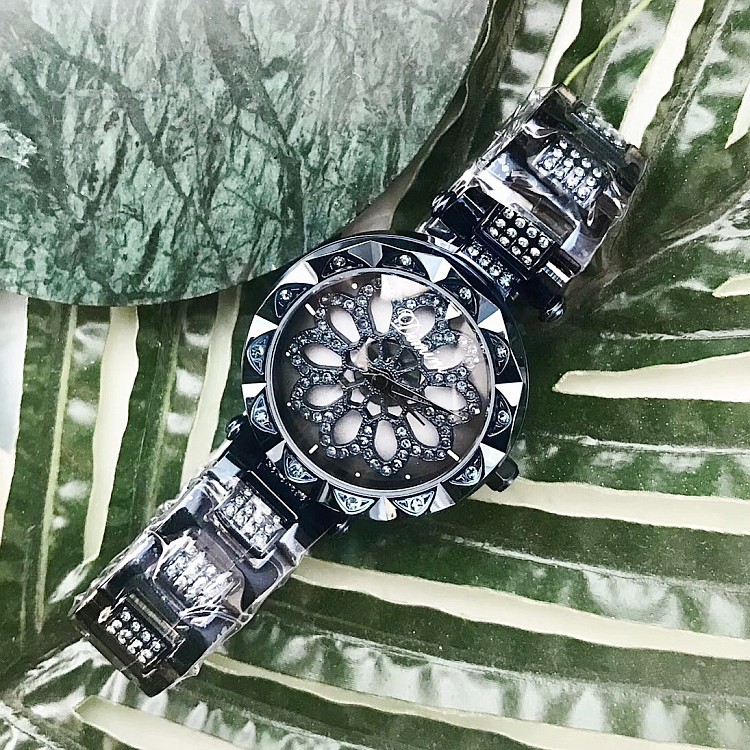 蒂米妮 女款女表镶钻表带蓝色大气腕表 时尚会转动女士女款手表