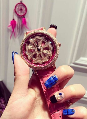 玛莎莉手表女表满天星满钻 女款会转动皮带表带 女款女表