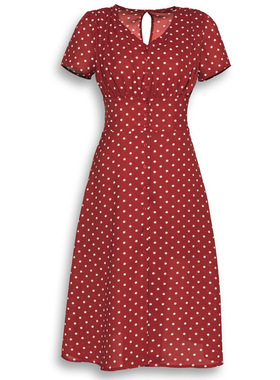 盛宏夏季女装法式复古裙雪纺波点仙女红色连衣裙女夏8880