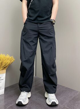2026年夏季薄款潮流韩版痞帅宽松哈伦裤青年男士休闲阔腿直筒裤子