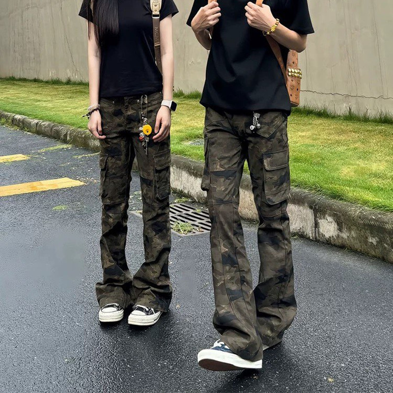 美式复古迷彩微喇工装裤男款秋冬vibe直筒裤子cleanfit修身牛仔裤图片
