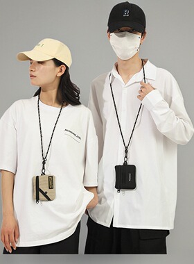 日韩学院风新款挂脖绳多功能公交证件校园门禁饭卡套耳机零钱包