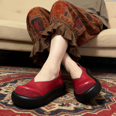 复古真皮厚底镂空百搭女鞋