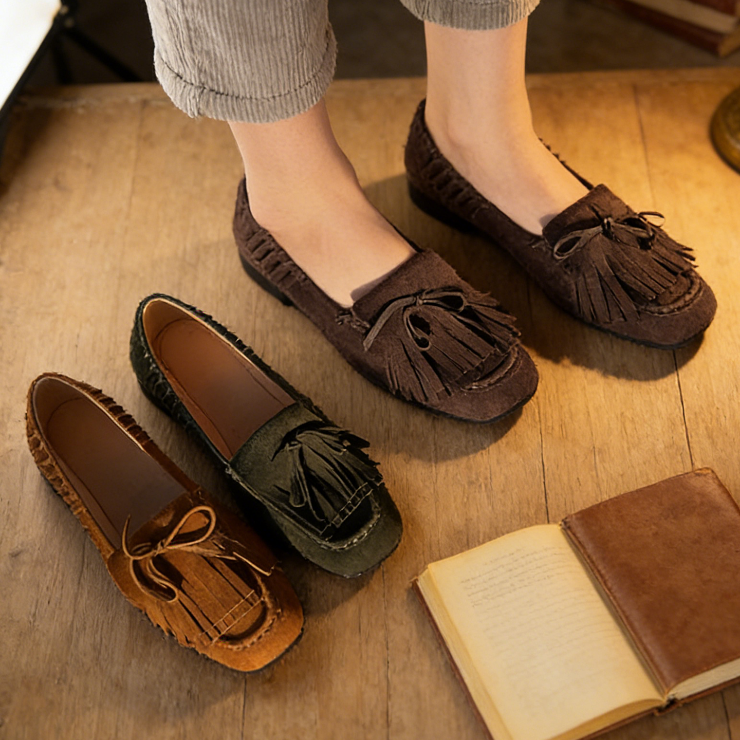 复古真皮流苏单鞋女2026春季新款一脚蹬休闲豆豆鞋纯色羊皮乐福鞋,女鞋,乐福鞋（豆豆鞋）,淘宝优惠券,粉丝福利购,淘宝优惠卷