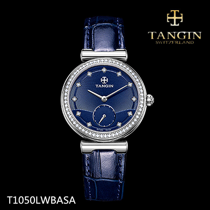 正品tangin天珺手表 石英女表日出印象系列圆形蓝宝石皮表带1051