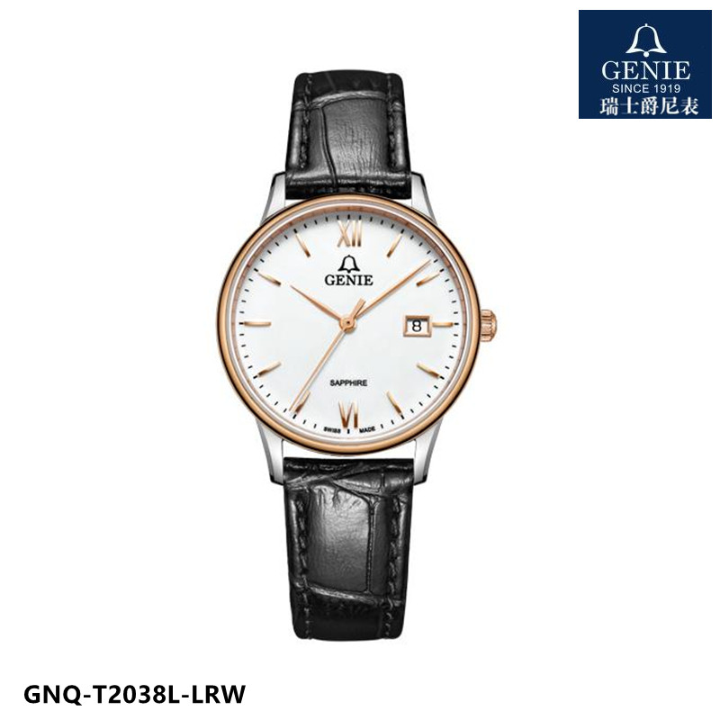 瑞士genie/爵尼手表女表石英表皮带塞贝娜系列情侣表圆形日历2038