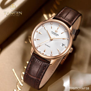 商场同款tangin天珺手表机械女表全自动卢伽诺系列情侣表真皮7025