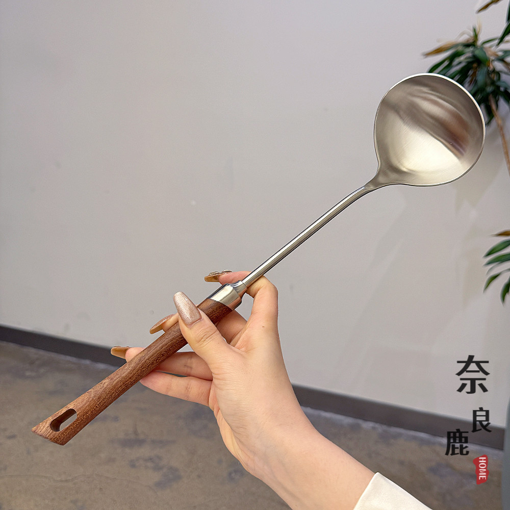 SUS304不锈钢长柄锅铲家用厨房炒菜铲子实木防烫手柄汤勺特厚炒勺