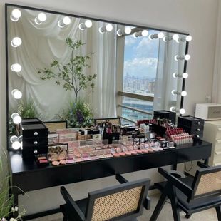 影楼化妆台带灯专业婚纱店美容院彩妆美甲化妆师专用化妆桌梳妆台
