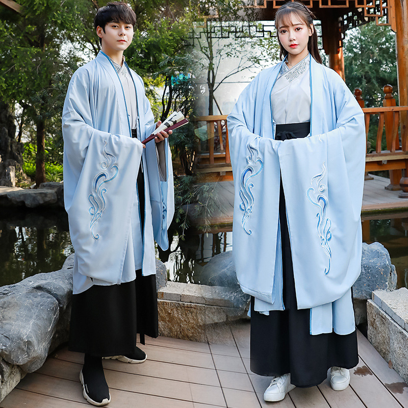 日常中国风大袖衫交领襦裙大氅传统礼服外套套装男女cp情侣装汉服