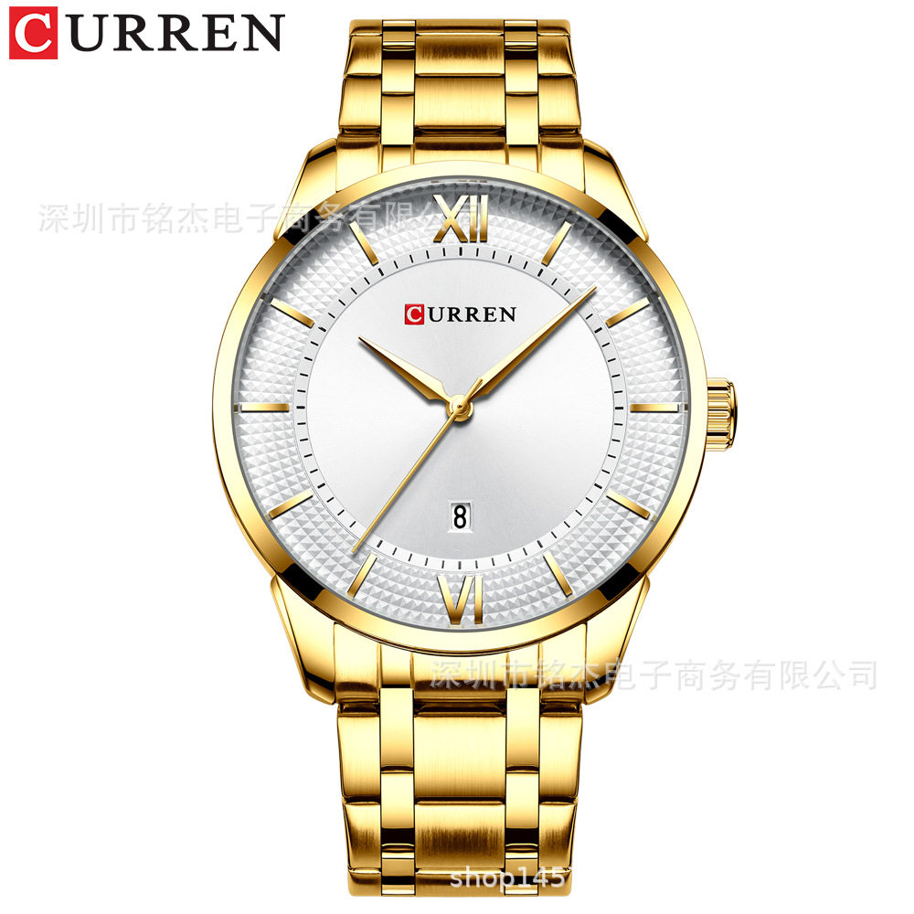 石英手表简约大表盘士商务腕表防水curren卡瑞恩8356男休闲日历