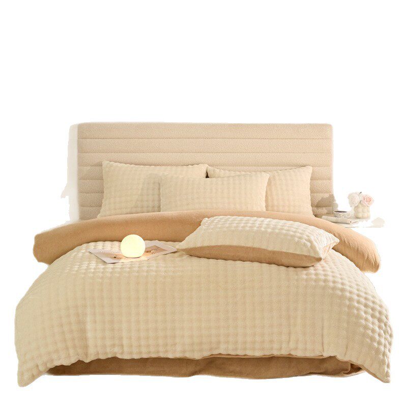 牛奶绒床上四件套冬季兔毛绒双面加厚被套床笠床单三件套