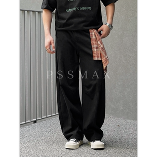 胖俗俗PSSMAX 早秋结构层次弯刀宽松垂感休闲裤男大码微胖百搭裤