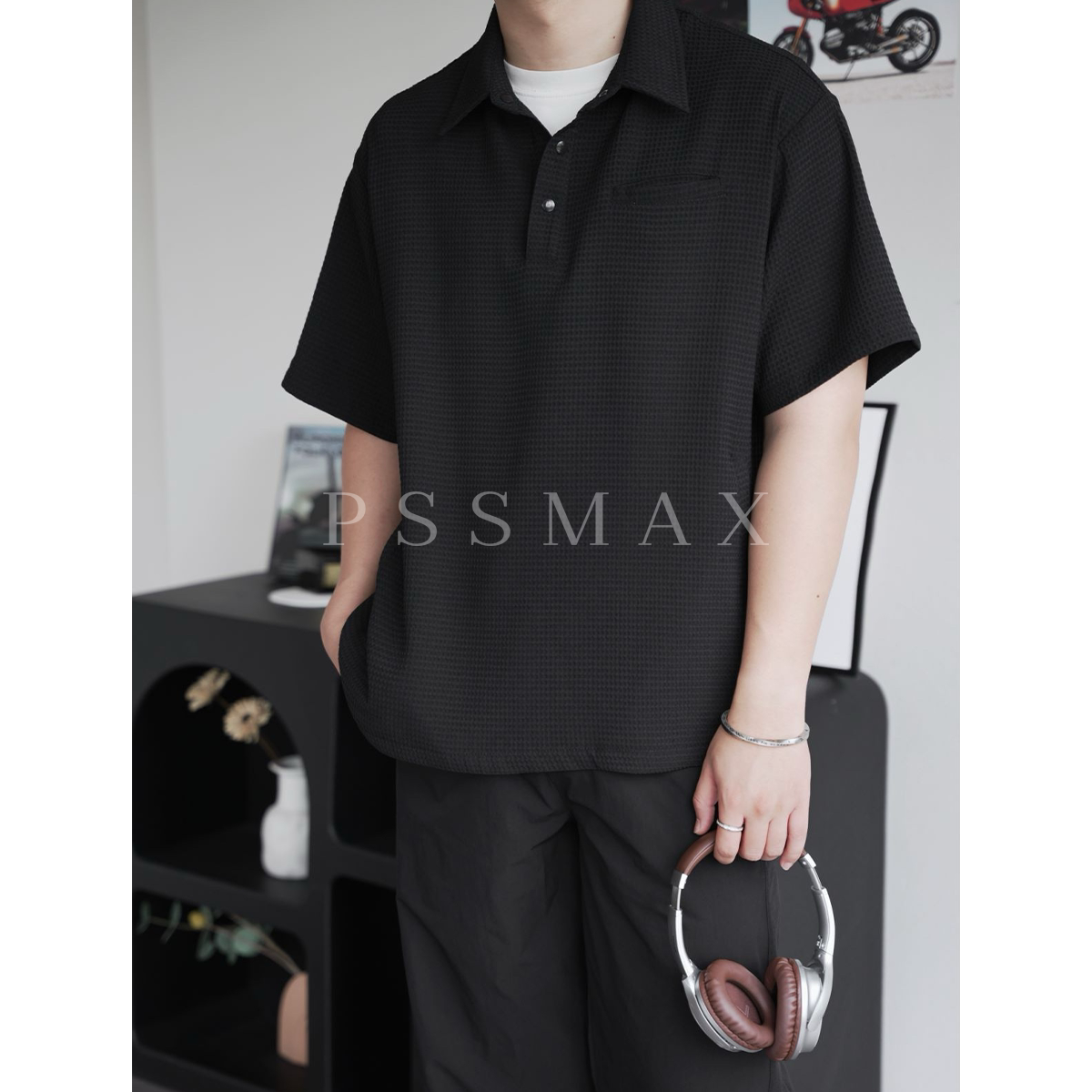 胖俗俗PSSMAX 夏季新款上衣工装多口袋cityboy衬衣宽松短袖T恤男