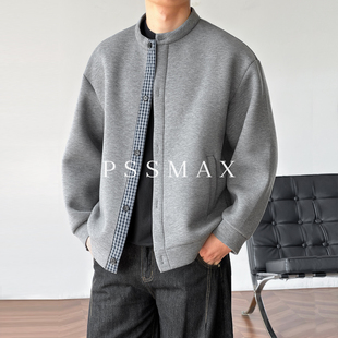 胖俗俗PSSMAX 秋季卫衣外套男大码微胖撞色重磅宽松休闲立领上衣
