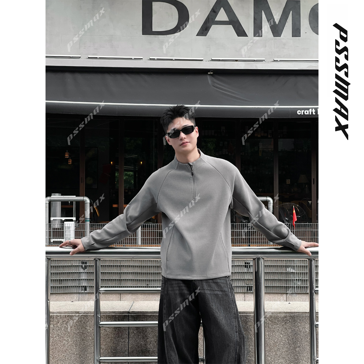 pssmax半开领美式重磅打底卫衣