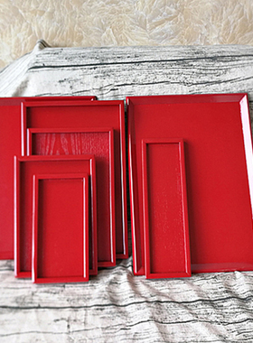 红色托盘家用婚庆结婚盘子长方圆形木质礼品盘敬茶盘敬酒盘水杯盘