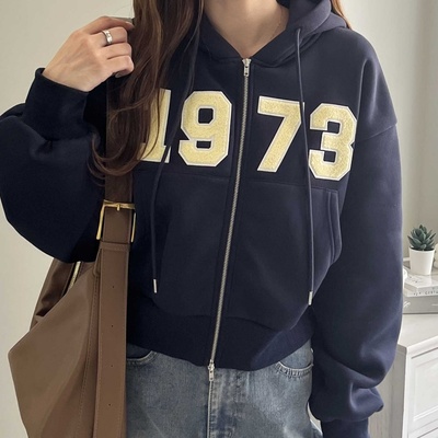 日单秋冬短款双拉链连帽衫