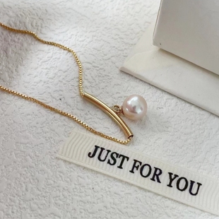 微笑弧光-浮光拾贝天然水滴珍珠项链微笑平衡木项链纯银镀金经典