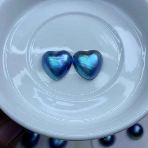 14~15mm天然海水爱心蓝马贝半成品DIY饰品手工珠