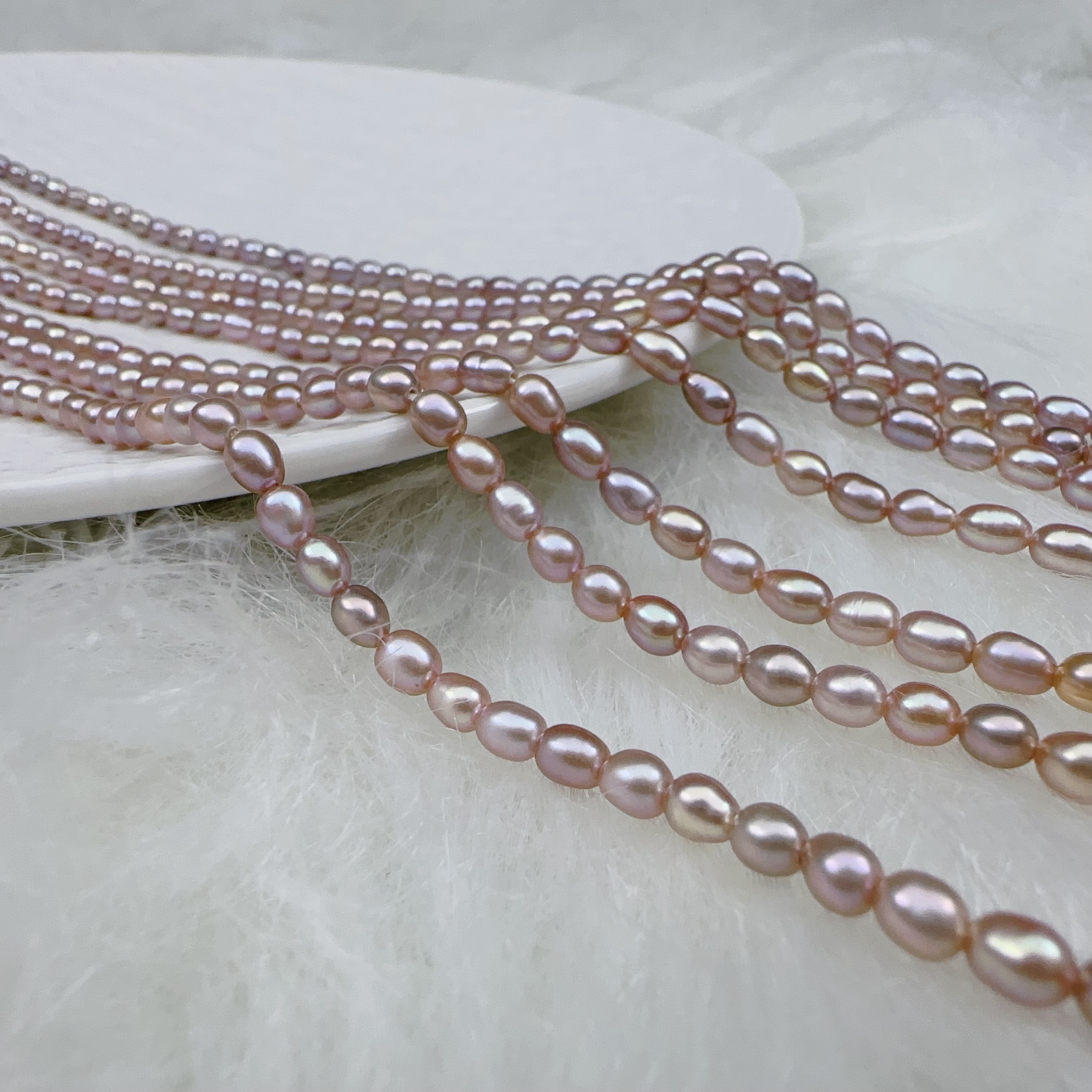 3~4mm淡水无核头档紫色米珠串链 DIY半成品手工饰品