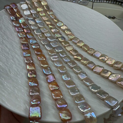 天然强光炫彩方块10-12mm串链 diy半成品手工珠饰品