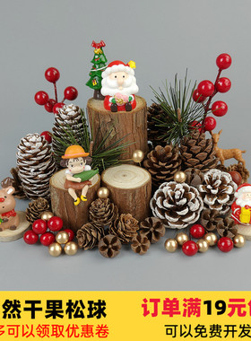 天然干果圆木片松橡球圣诞手工diy装饰材料拍摄布景道具满19包邮