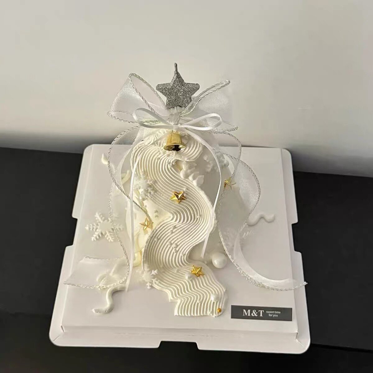 网红圣诞许愿树蛋糕装饰圣诞节银色金色五角星铃铛蝴蝶结甜品装扮